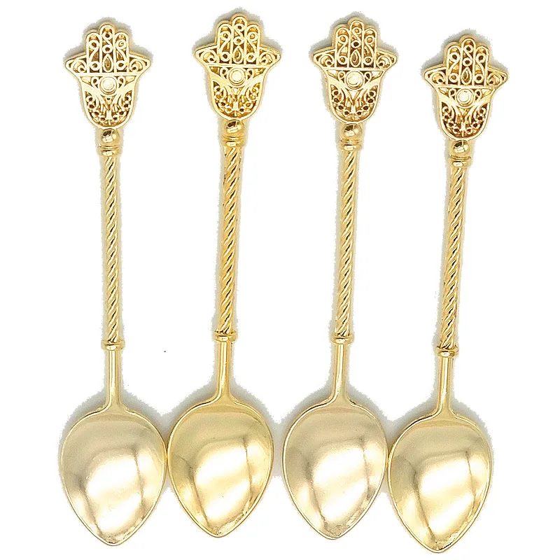 

Roman emperor shield golden coffee spoon small cake scoop zinc alloy soup dessert tea spoons noble palace tableware