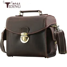 Bolso para cámara de hombre crazy horse cuero 2018 nuevo hombre marca de moda vintage cuero real marrón viajes Cámara bolsos de mano pequeños masculinos