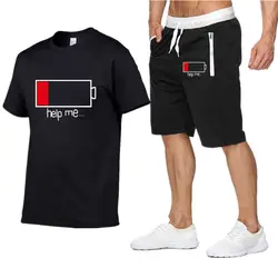 Специальное предложение, летняя брендовая забавная Мужская футболка для фитнеса + шорты, спортивный костюм из двух предметов, мужской