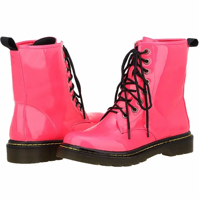 

LOSLANDIFEN Women Boots PU Lace Up 3CM Wedges Round Toe Leather stitching Comfort Short Boot Party OL Office Woman shoes