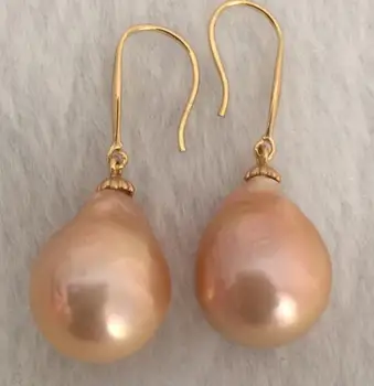 

gorgeous baroque 13-15mm south sea gold pink pearl earring 14k