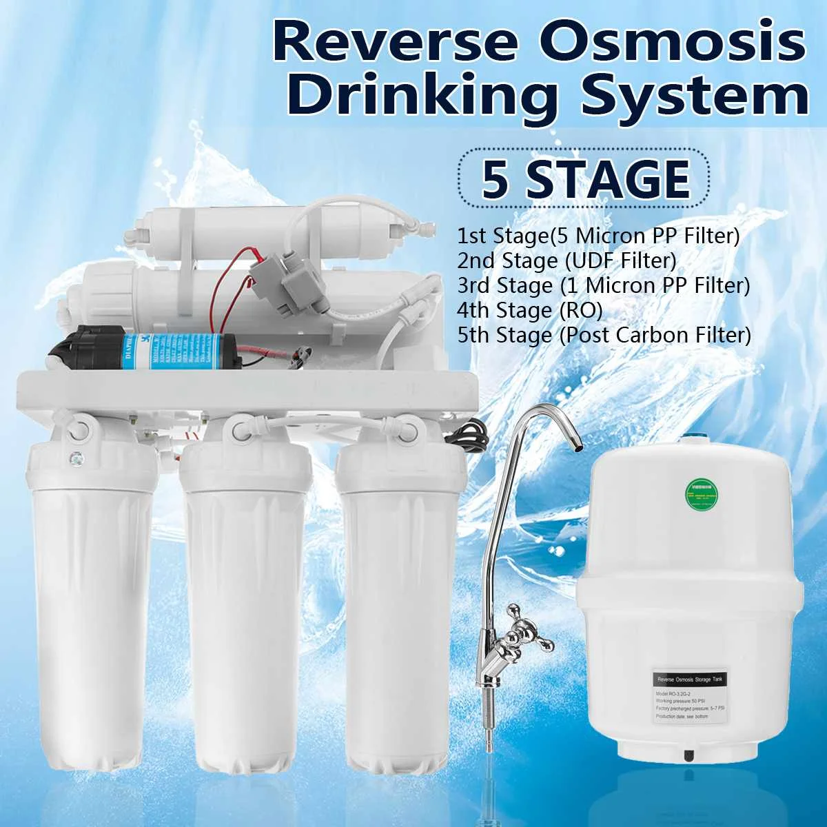 5 Stage RO Reverse Osmosis System Drinking Water Filter Kitchen Purifier Water Filters Membrane System Filtration With Faucet