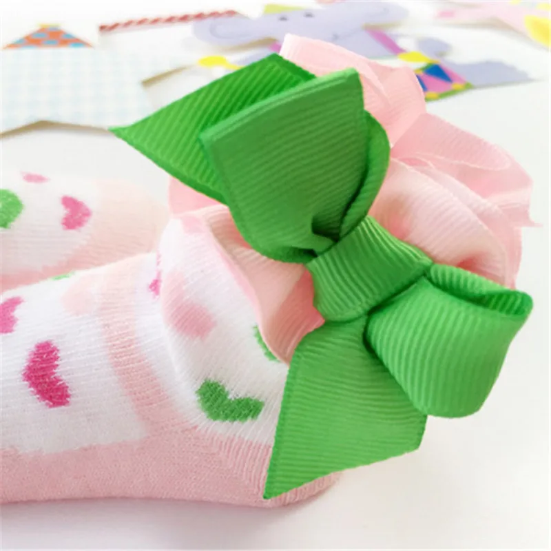 1 пара жаккардовых детских носков с кружевным бантом в форме сердца для детей 0-24 месяцев, милые хлопковые носки принцессы для девочек, носки с бантиком
