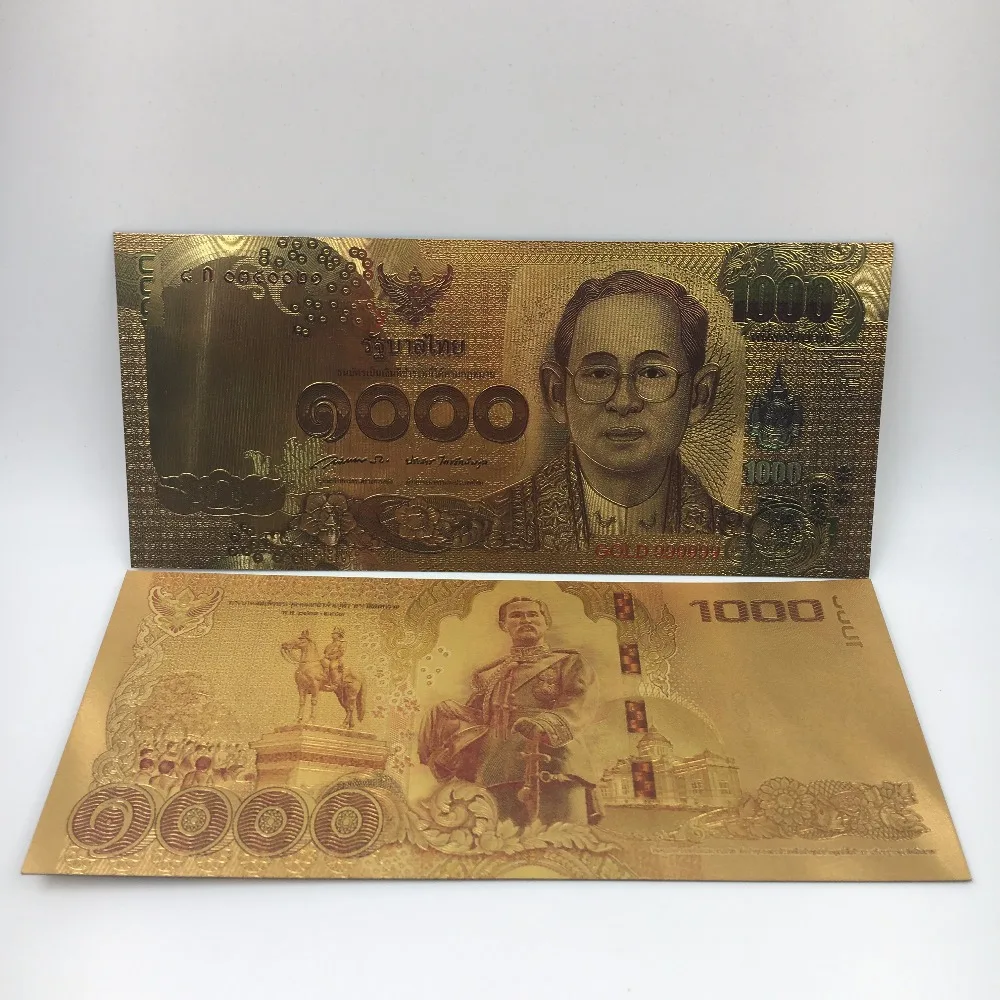 10 шт./лот Тайланд Золотая фольга пластиковые сувенирные банкноты 1000 батов в 24 k