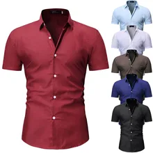 Рубашки Для мужчин Топ Повседневная рубашка платье Для мужчин s Кнопка для одежды отложным воротником короткий рукав мужские Топы Рубашки Moda Hombre Мода 2