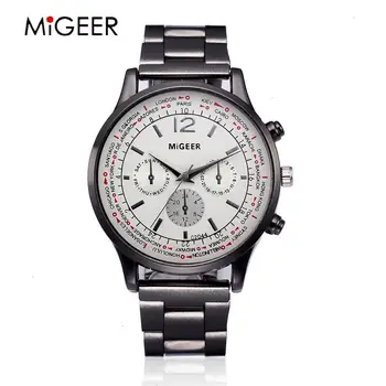 

MIGEER Fashion Man Crystal Stainless Steel Band Watch relogio masculino Casual Analog Quartz Wristwatch Men Watch saat erkekler