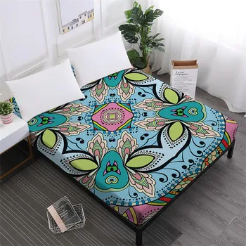 

Patchwork Bed Sheet Colorful Geometric Print Fitted Sheet Striped Mattress Cover Elastic Band D25