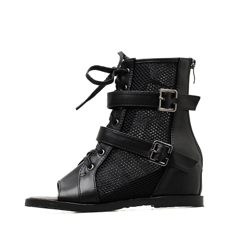 E TOY WORD Women Sandals 2019 Spring Summer Roman Mesh Lace Up Sandals Comfortable Height Increaseing Women Shoes Summer boots