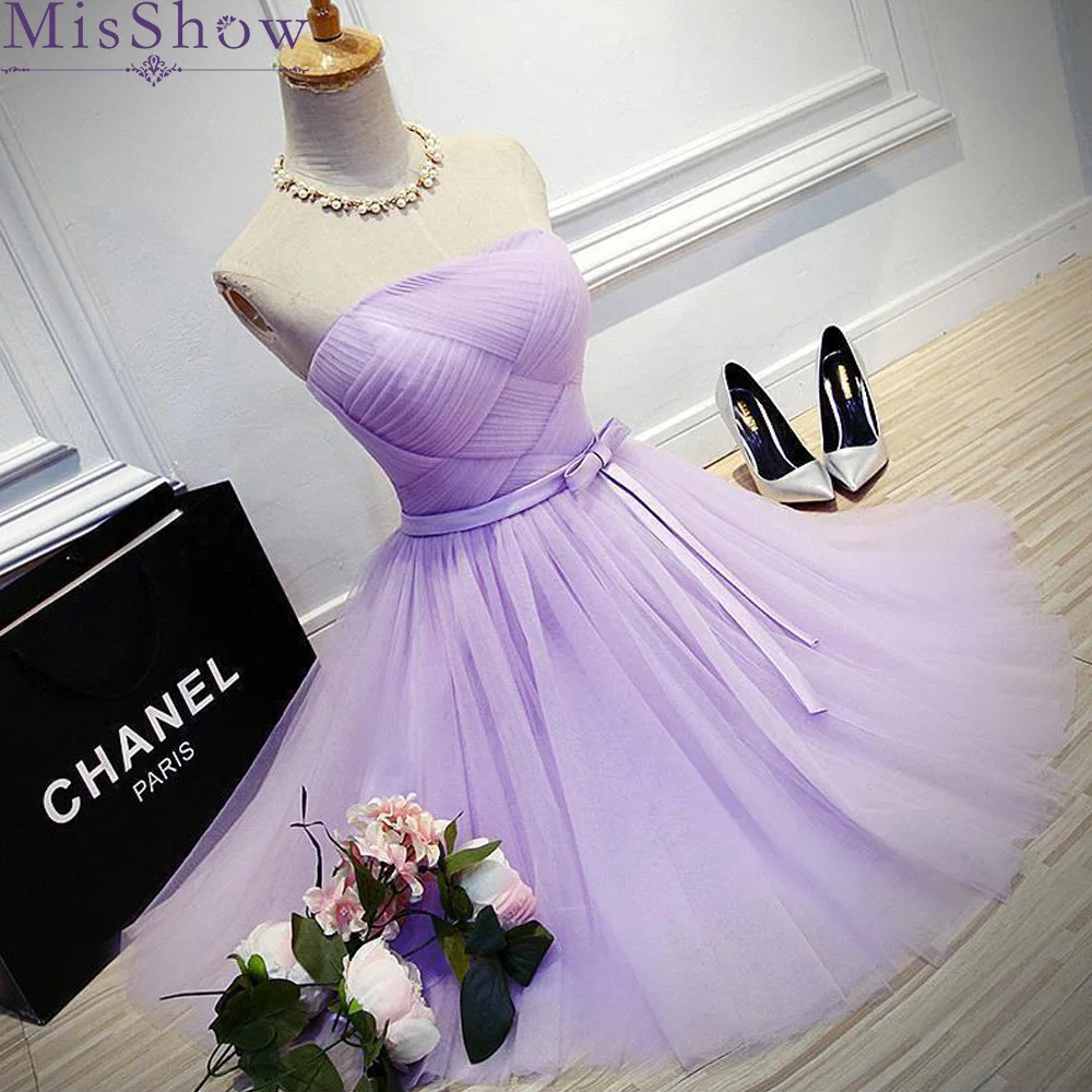

Women Cocktail Party Dress 2019 MisShow Elegant A-Line Mini Lilac prom Dress Lady Cocktail Dresses Prom Party Short Dress