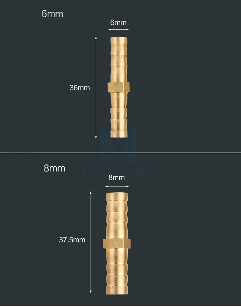 NuoNuoWell Латунь Равно Барб Разъем Cooper совместных газа трубы орошения фитинги OD6mm 8 мм 10 мм 12 мм Муфта 2pcs-Pack