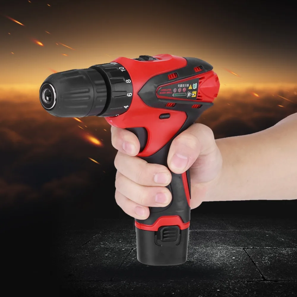

12V Electric Li-ion Battery Cordless Drill High Power Screwdriver Drilling Tool US/UK Plug for Choose