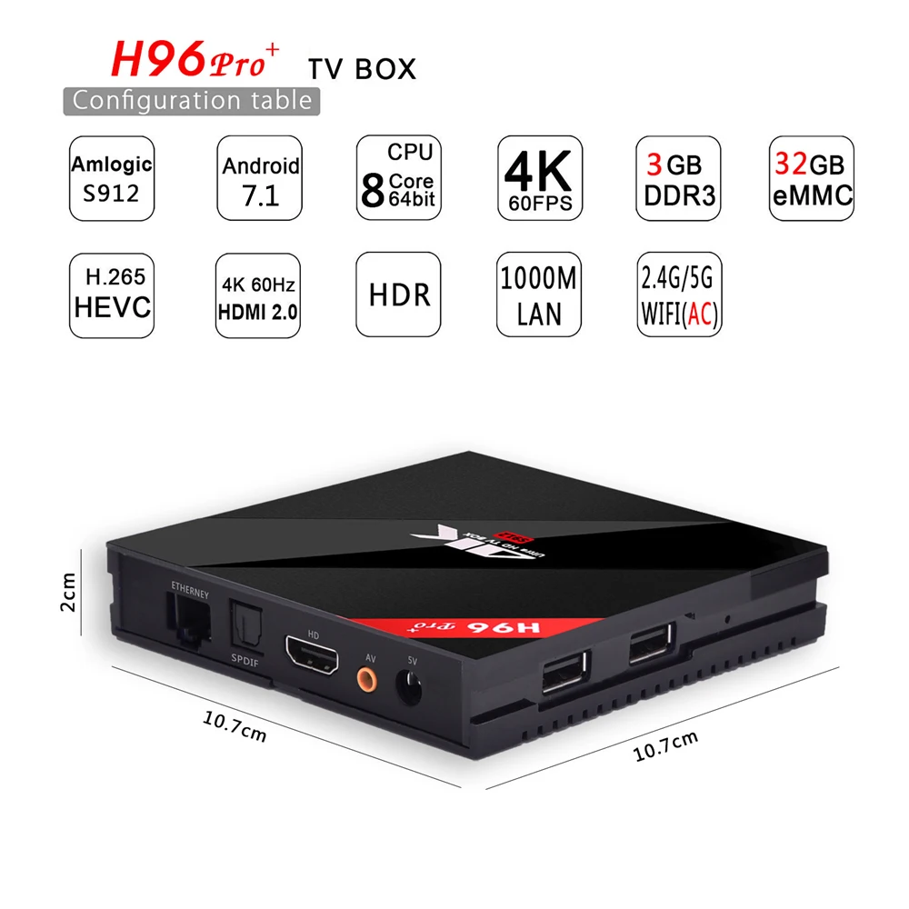 Shinsklly H96 pro+ Android 7.1 TV BOX Amlogic S912 Octa Core RAM 3GB+ROM 32GB Smart tv box 2.4G WIFI 4K Media Player SET TOP BOX