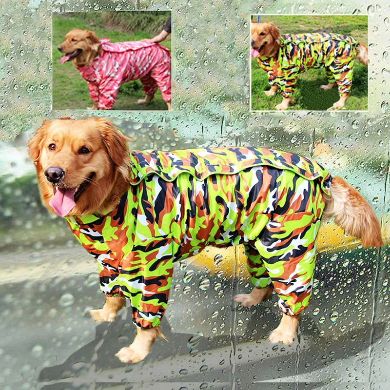 Camouflage Large Dog Raincoat Pet Waterproof Rain Jacket Clothes For