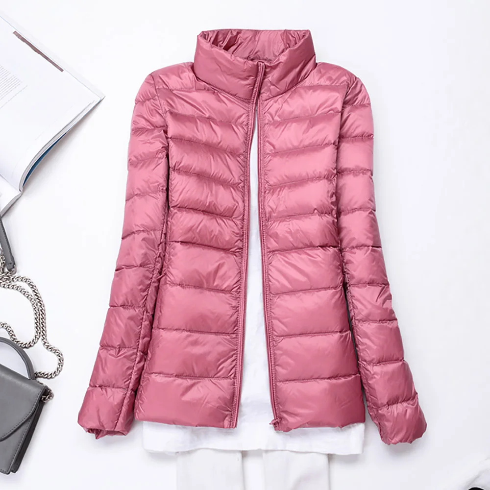 Зимние Для женщин Ультра Легкая зимняя куртка-пуховик 90% Пуховики на гусином пуху куртка с длинными рукавами теплое пальто узкого кроя парка женс - Цвет: Pink
