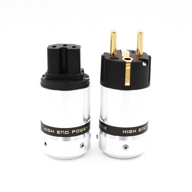 High End Banhado a Ouro 24k Plug Power Iec Conector Eur Schuko Plugue para Hifi Adaptador de Extensão Plug Par Novo Oem