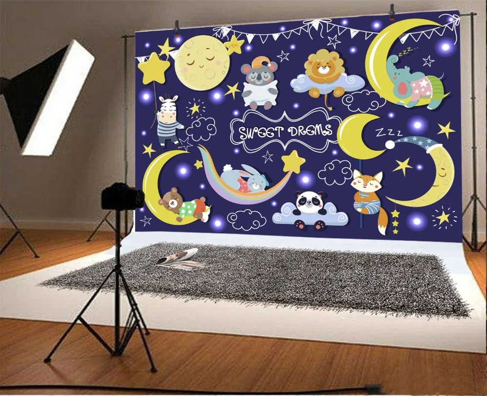 Laeacco Cartoon Star Moon Animals Bokeh Baby Party Photography Backgrounds Customized Photographic Backdrops For Photo Studio