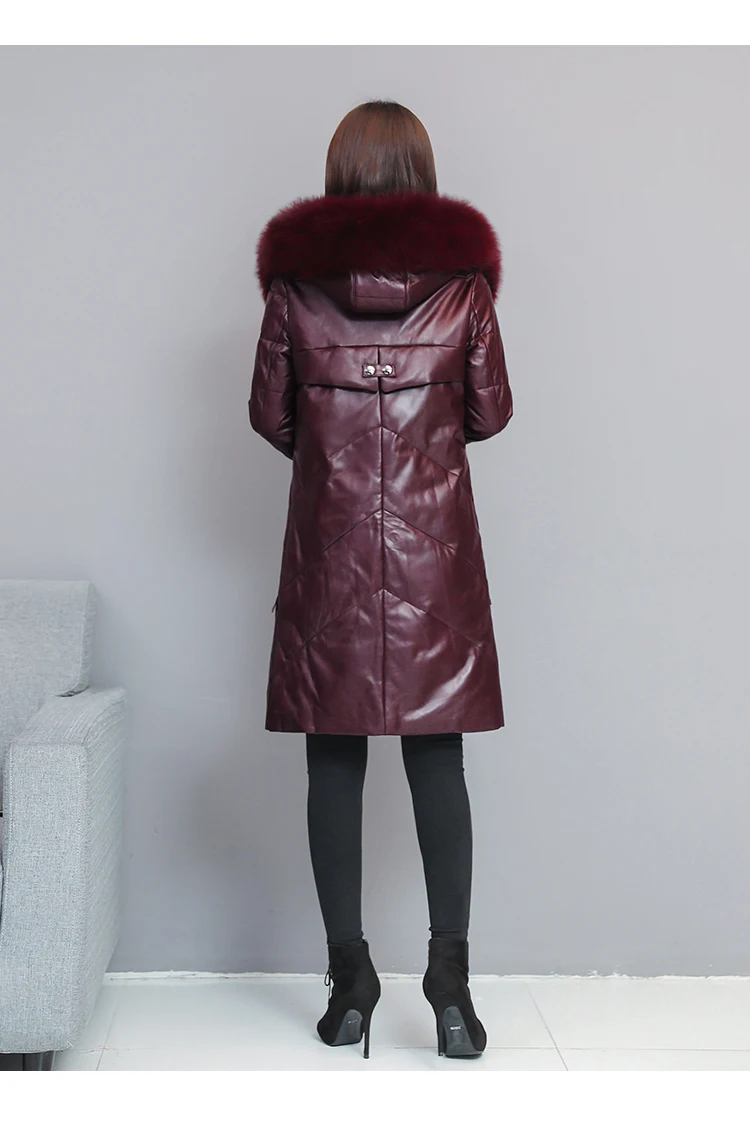 HANZANGL овчина пуховик зима Для женщин лисий мех кожаная куртка с капюшоном женский теплый толстый длинный пуховик