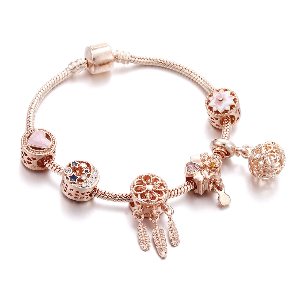 Античный браслет из розового золота и браслет цепочка-змейка с кристаллами оригинальные DIY Браслеты для женщин ювелирные изделия подарок Прямая поставка