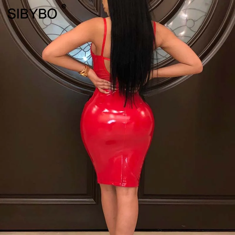 Женское Прозрачное платье на бретельках Sibybo летнее из искусственной кожи без