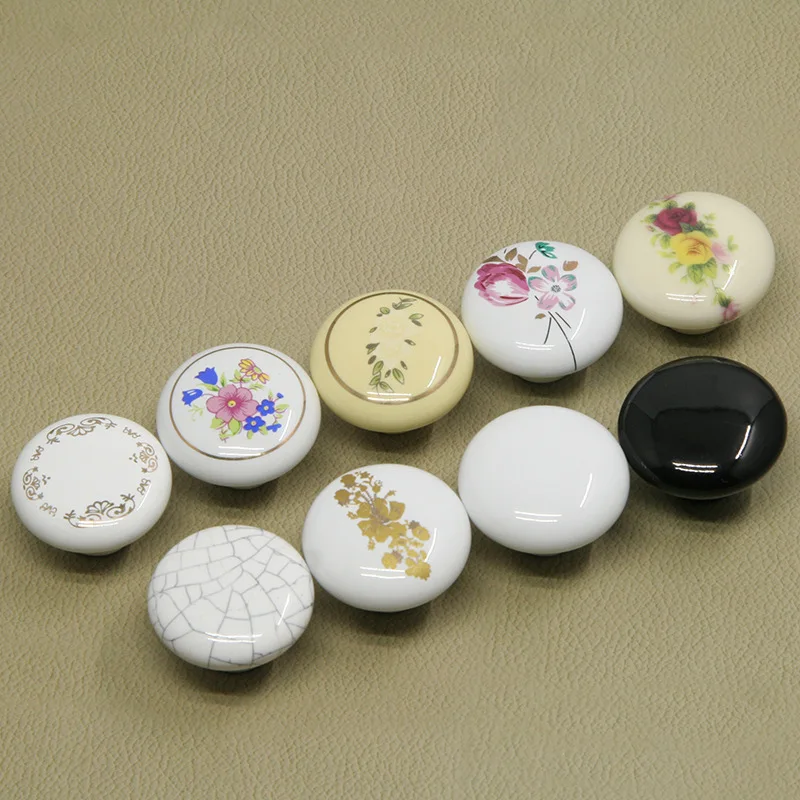 Round Single Hole Ceramic Handle Chinese Rustic Ceramic Handle and Pull Retro Simple Drawer