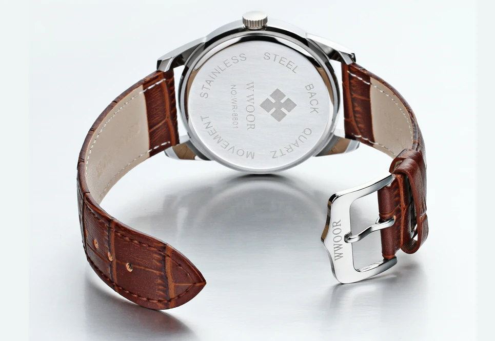 WWOOR Топ бренд военные часы мужские модные повседневные кожаные спортивные кварцевые часы наручные мужские часы с датой и днем Relogio Masculino