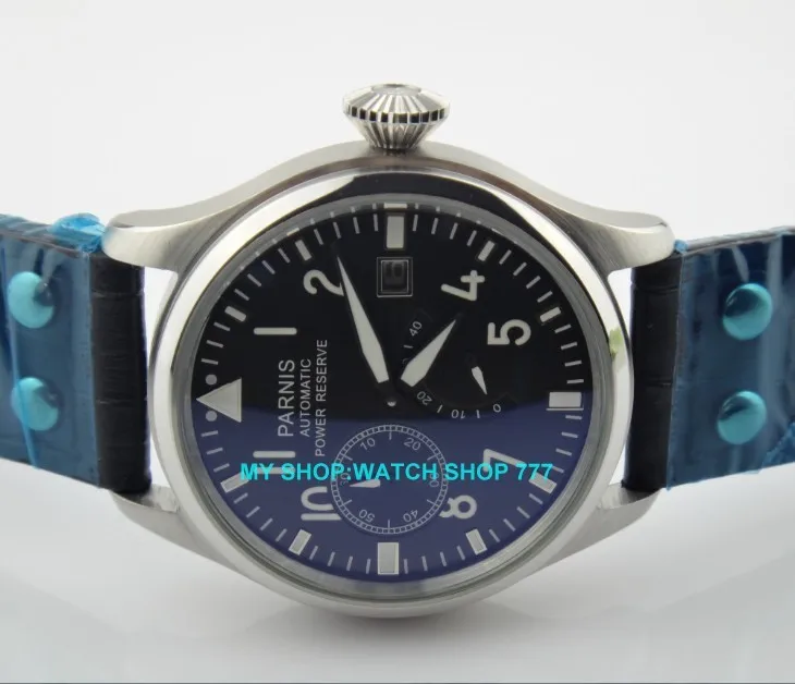47 مللي متر PARNIS الأسود الهاتفي التلقائي الذاتي الرياح حركة بلوغ السلطة الرجال الساعات ساعات آلية G003A