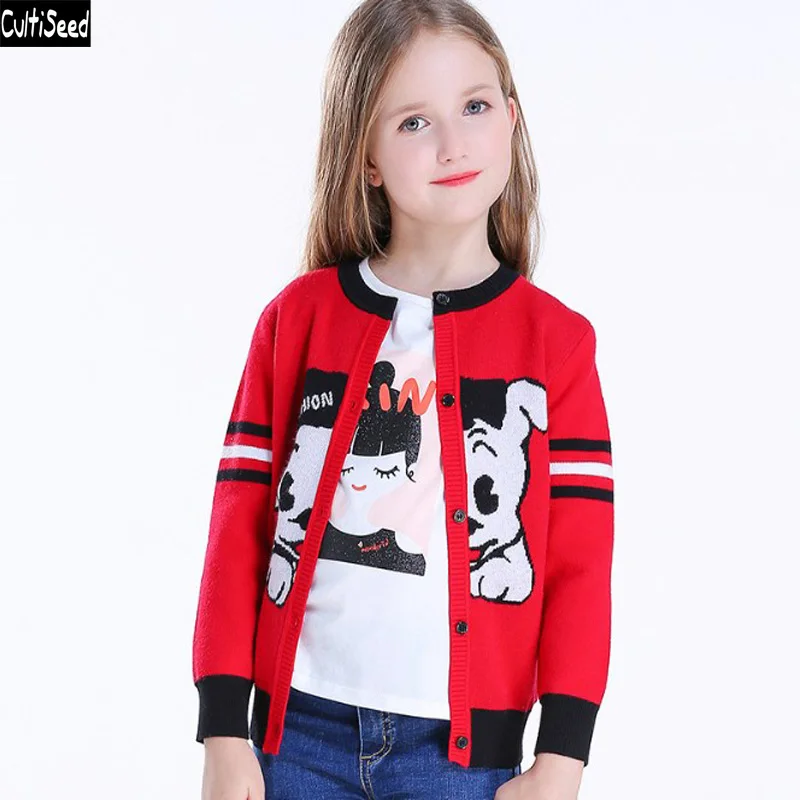 

Cultiseed Girls Spring Autumn Knitted Cardigan Sweater Coat Big Children Cartoon Print Long Sleeve Sweaters Jacket Kids Sweaters