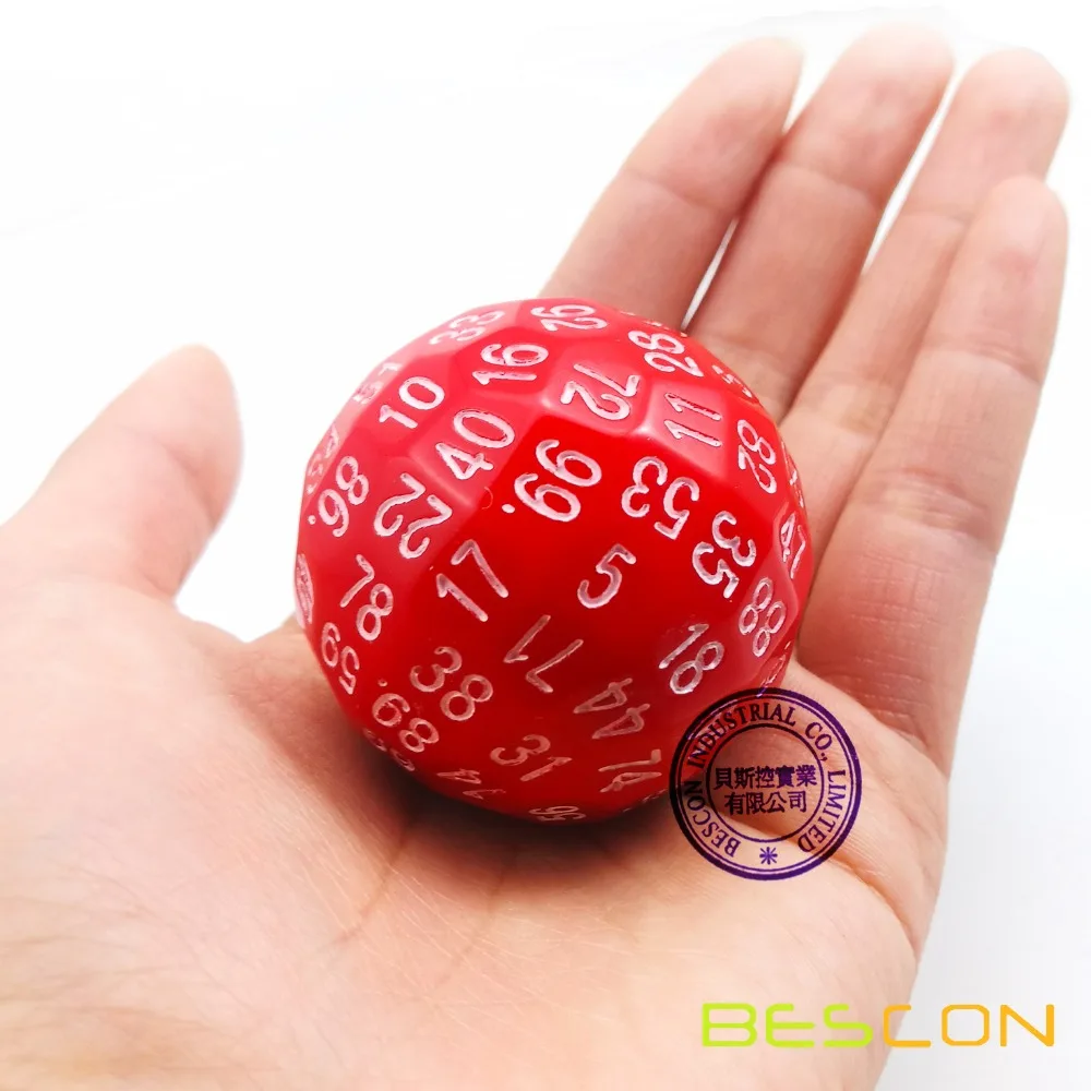 Bescon многогранные Dice 100 сторон кости, D100, 100 односторонний Cube, D100 игра в кости, 100-двусторонний куб красного цвета