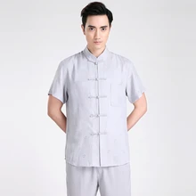 Envío libre de Manga Corta juego de La Espiga ropa Tradicional China Kung Fu Camisa cuello mao Chino Camisa de Lino Superior Chino