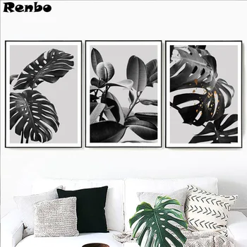 

diamond painting 3 Piece Nordic Simple Black White Leaves Pattern cross stitch embroidery mosaic painting rhinestones decoration