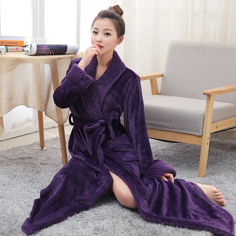 

MLXSLKY New fashion flannel splicing nightgown bathroom bathrobe colored men and women pajamas Robes