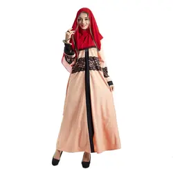 Мусульманское Для женщин с длинным рукавом платье моды кружева вышивка Макси Абаи платья Исламская женское платье Костюмы халат Новые