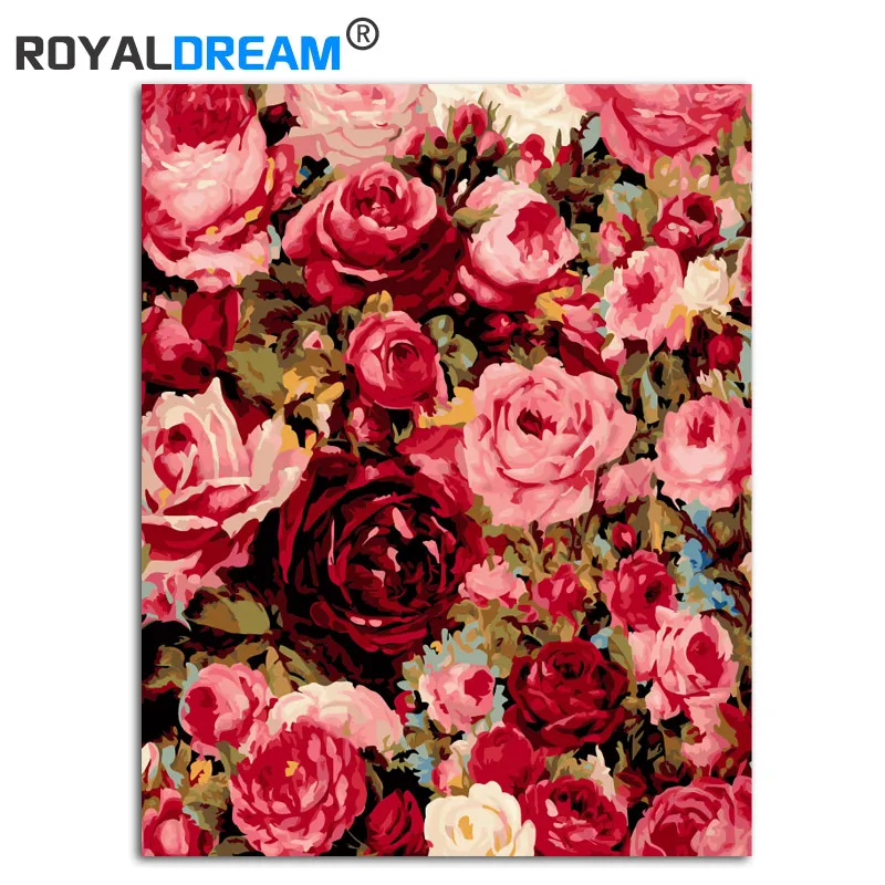 

ROYALDREAM Full Screen Flowers DIY Painting By Numbers Canvas Painitng Home Wall Art Picture Coloring By Numbers For Home Decor