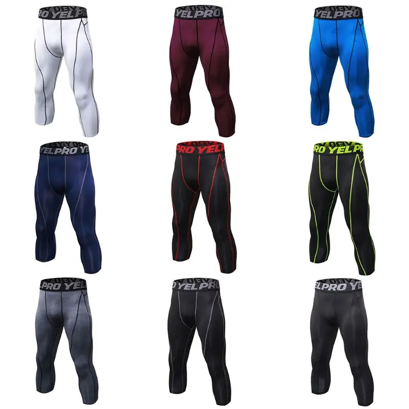 

Mens Plus Size Training Capri Compression Pants Cool-Dry Letters Wide Waistband Tights Stripes Printed 3/4 Running Leggings Athl