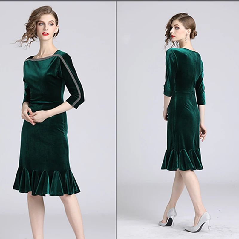 Bonnie Thea винтажное зеленое бархатное женское платье русалки vestido Осеннее