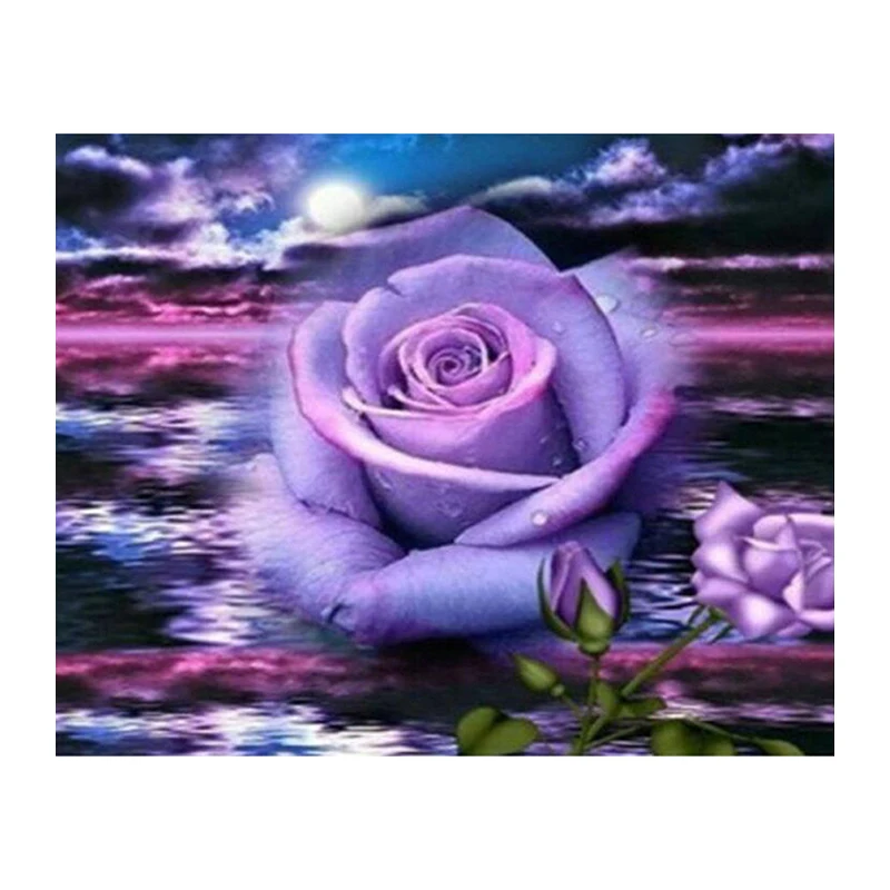Diamond Embroidery 5D Diy Diamond Painting Purple Rose Flower Diamond Painting Rhinestone Diamond Mosaic Cross Stitch Decoration