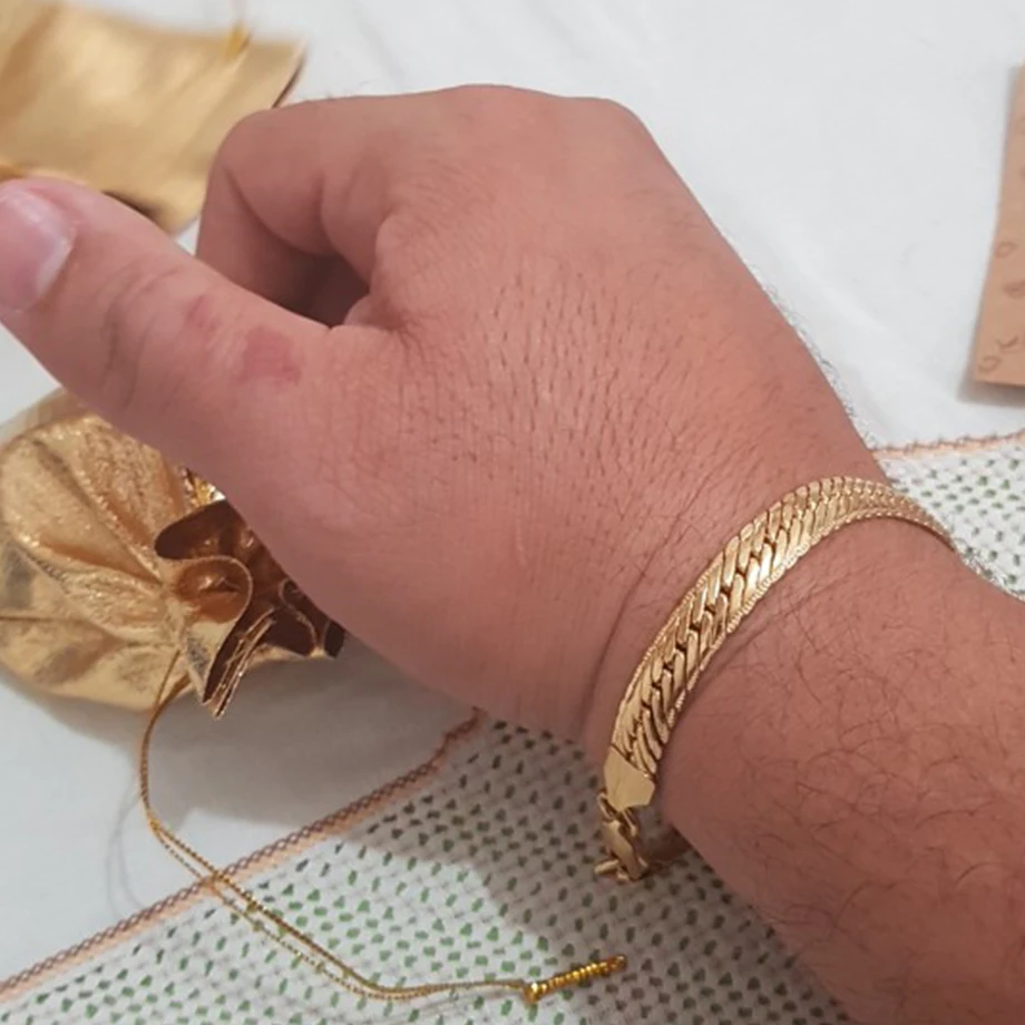 Золотой браслет Для мужчин ювелирные изделия из золота Цвет 8 мм змея цепь браслет ювелирные изделия 21/22 см мужской ручной цепи оптом браслеты браслет для Для мужчин