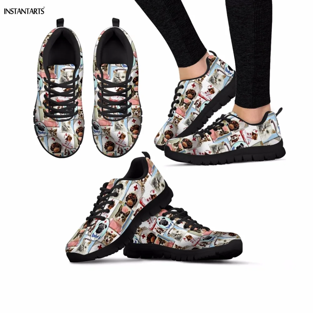 

INSTANTARTS Women Running Shoe Kawaii Veterinary Nurses Print Sport Shoes for Womens Breathable Athletic Outdoor Lace Up Sneaker