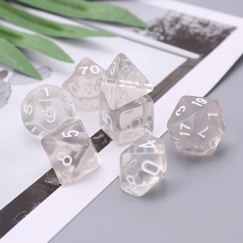 Set Of 7 Sided Polyhedral Dice For RPG Dungeons Dragons DND D D D4-D20 Clear