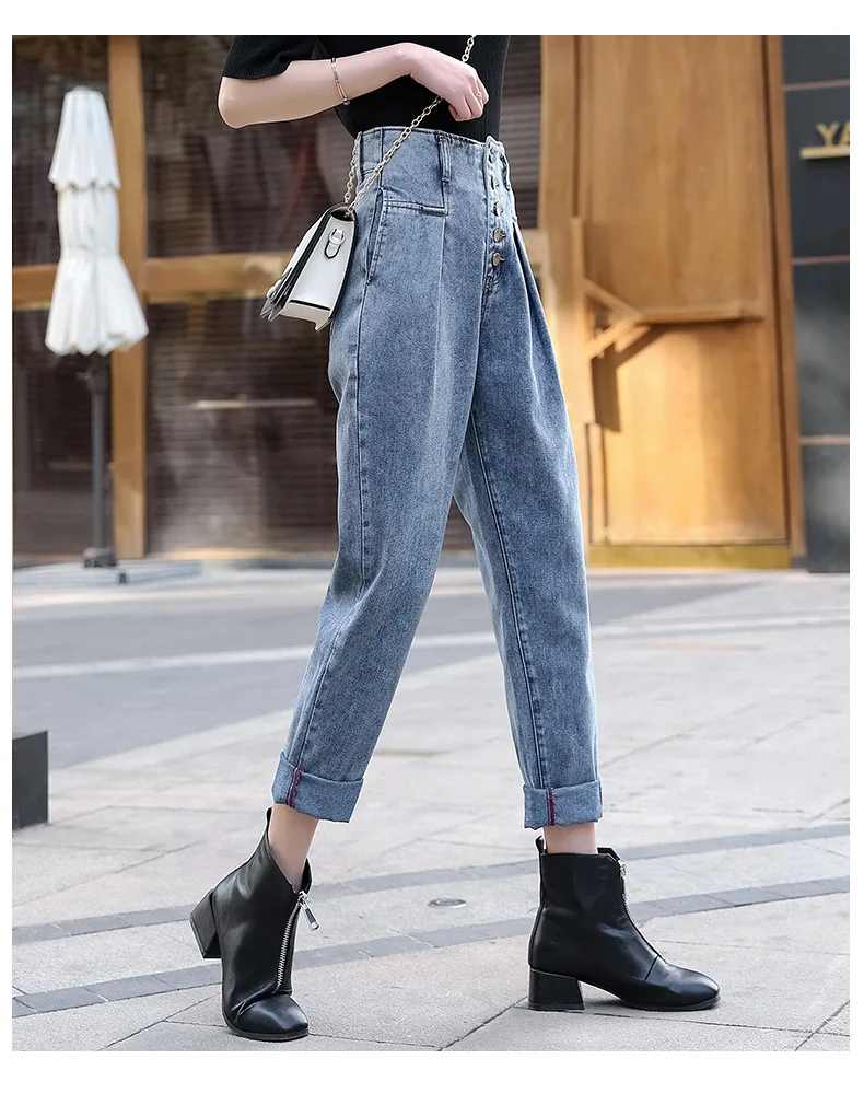 Высокая waistjeans женщина summer2019 Пружинные Харлан Женские джинсы повседневные свободные чистый красный прилив джинсы женские