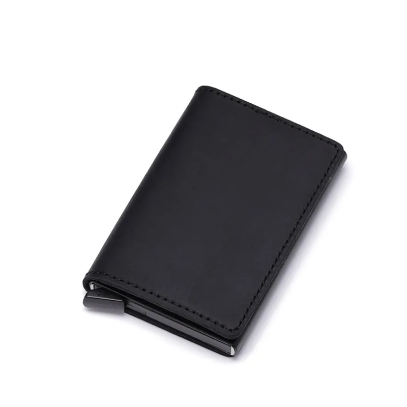 Натуральная кожа Кредитная карта, RFID чехол металлический Для мужчин Для женщин Бизнес банковских и идентификационных карт коробка Бумажник для кредитных карт pashouder - Цвет: black