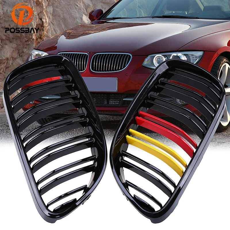 POSSBAY Car Front Kidney Grille German Flap Double Slats Racing Grills