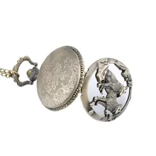 Из США кварцевые карманные часы Открытый Чехол смешанный стиль дикий волк тиснение Прозрачная крышка кулон подарок M8694