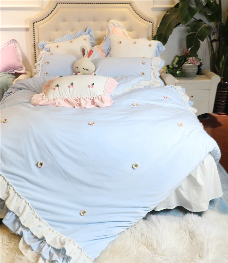 4 6 7pcs Baby Class Velvet Flannel Floral Applique Bedding Set