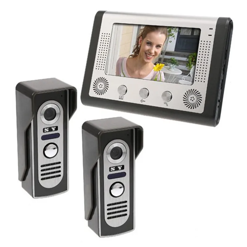 

7 inch LCD Home Security Video Door Phone Intercom Kit 2 Cameras 1 Monitor
