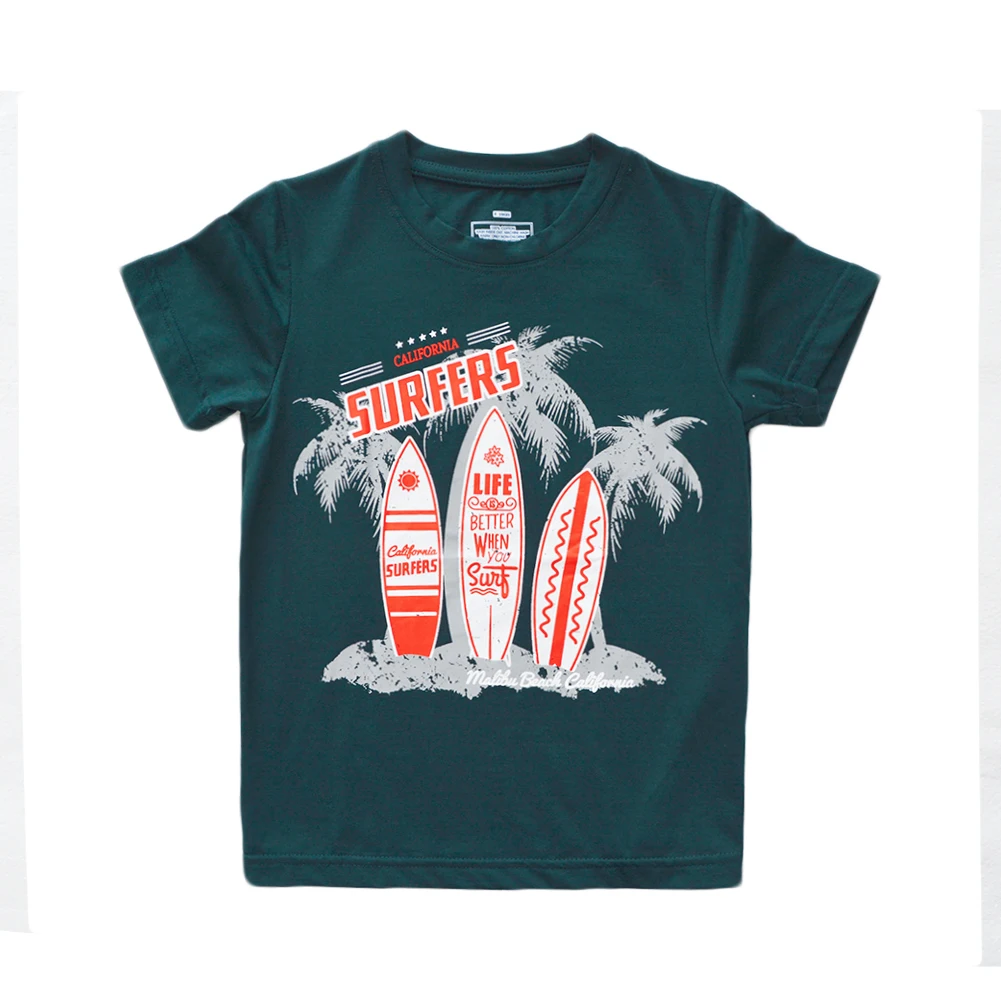 BINIDUCKLING/летние хлопковые футболки для мальчиков; футболки с коротким рукавом с принтом; одежда с рисунком кокосового дерева для маленьких детей - Цвет: Amy Green