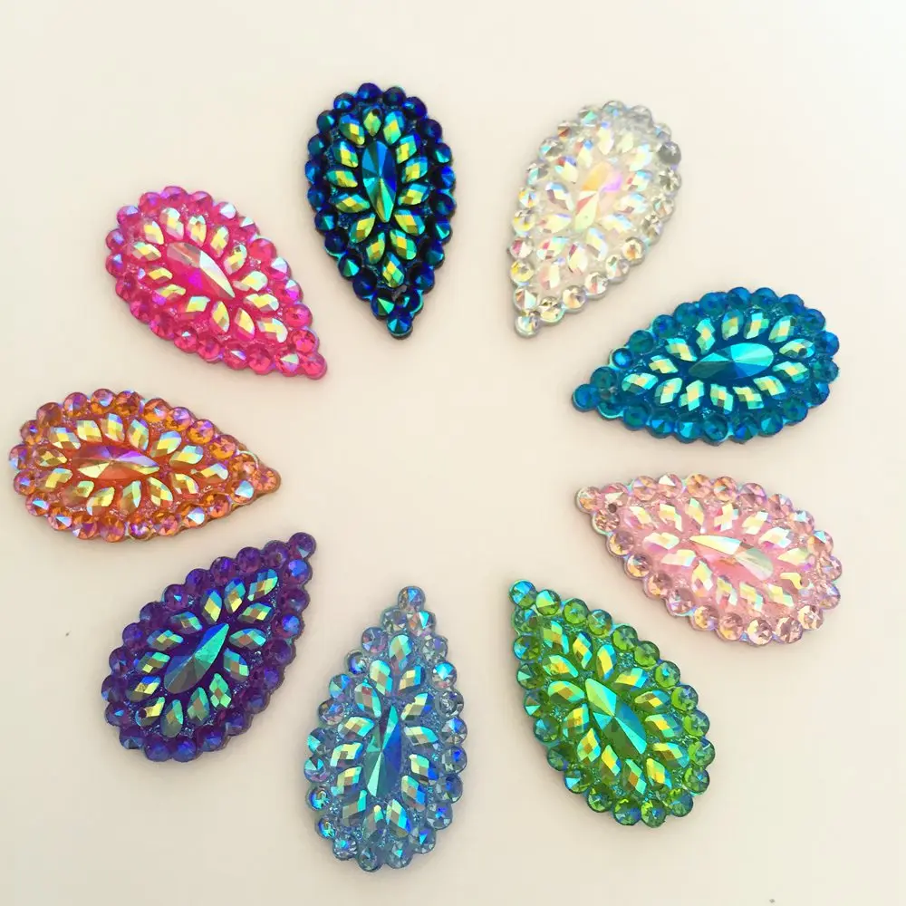 

20PCS AB Resin 16*30mm teardrop Flatback Rhinestone Ornaments DIY Wedding appliques 2 hole buttons SD33*2