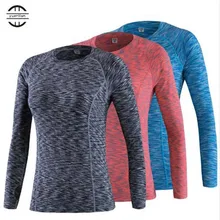 Yuerlian/Для женщин эластичные; компрессионные колготки Костюмы Фитнес для занятий в спортзале тренировок спорт, бег, Йога Рубашка с длинными рукавами