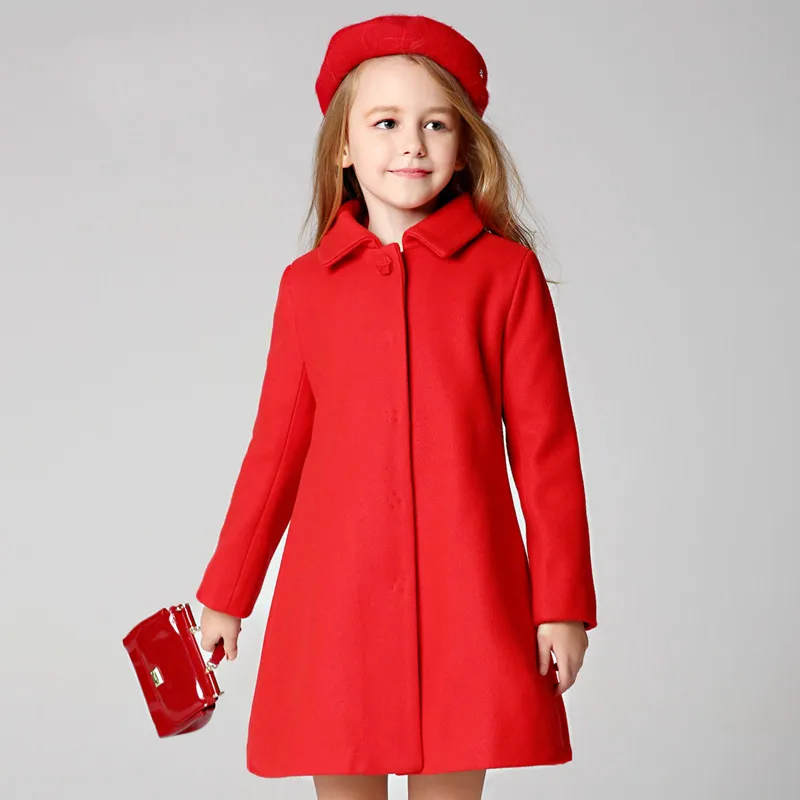 

Girl's coat new winter single-breasted small lapel red tweed coat
