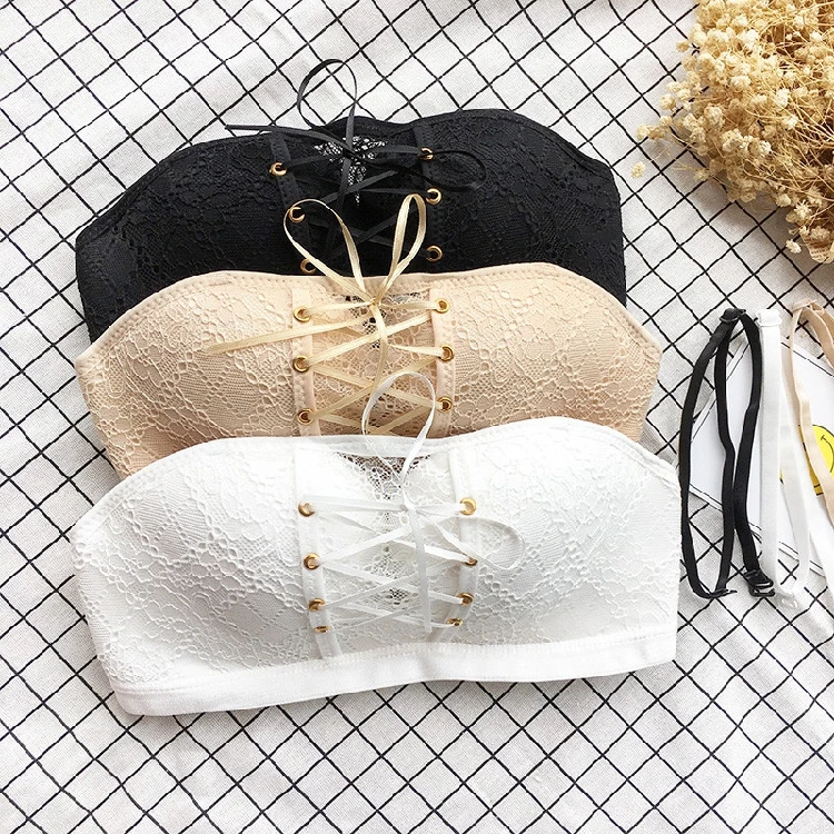 WWENN Lace White Sexy Strapless Tube Top 2018 Fashion Checkboard Cropped Bandeau Tops Underwear Bras tops crop top women